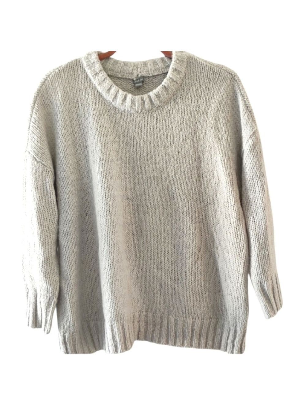 AERIE Wool Blend Chunky Knit Gray Long Sleeve Crew Neck Sweater Size XS